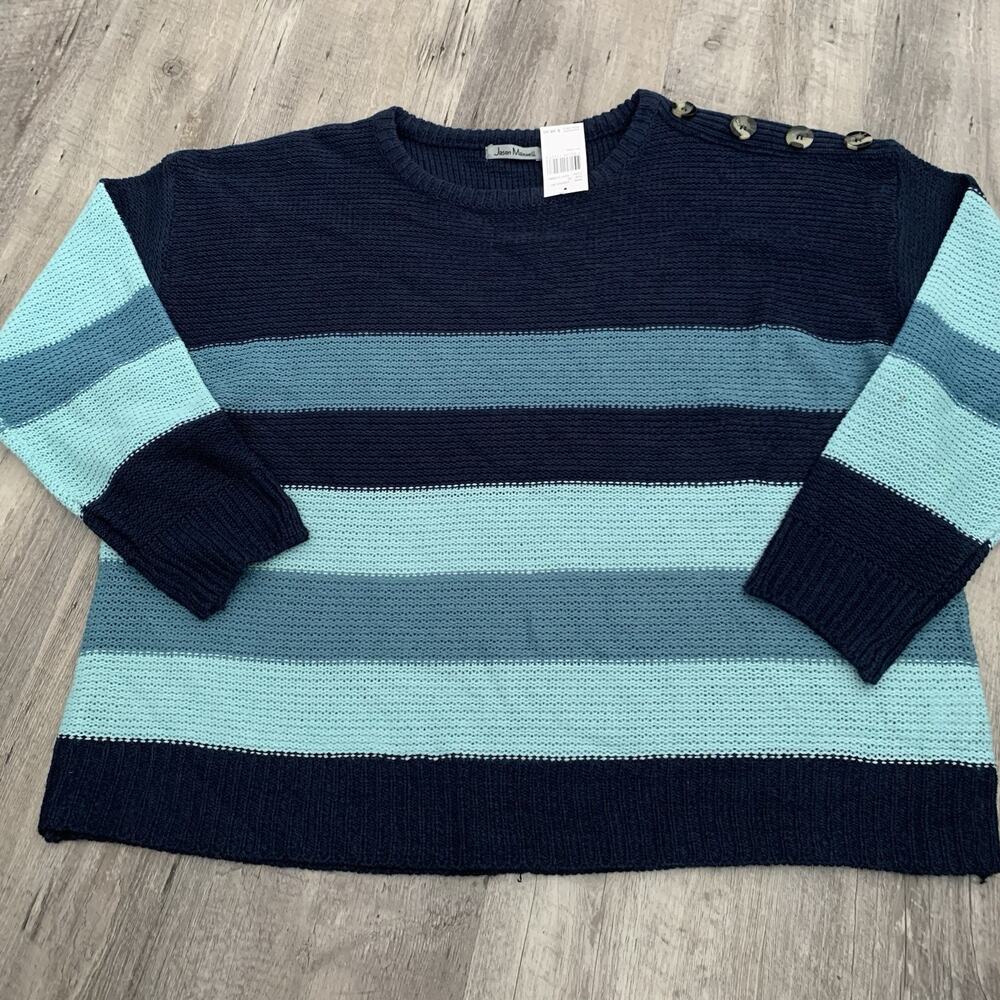 Jason Maxwell Knit Sweater Womens Plus Sz 3X Blue Striped Button Detail NEW